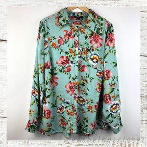 roz & ALI Long Sleeve Button Up Floral Print Top